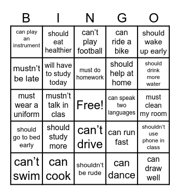 MODAL VERBS Bingo Card