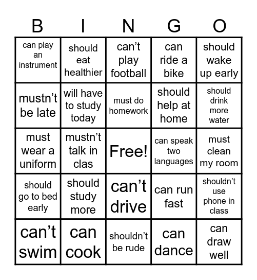 MODAL VERBS Bingo Card