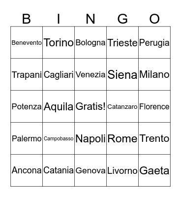 Le Citta' in Italia! - Cities in Italy Bingo Card