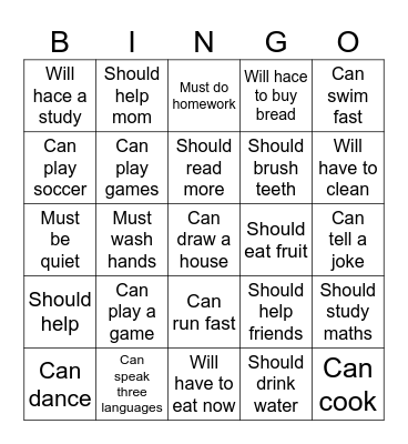 Modal Verbs Bingo Card