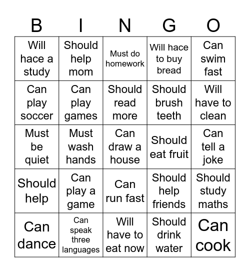 Modal Verbs Bingo Card