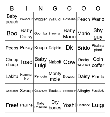 Mario kart Bingo Card