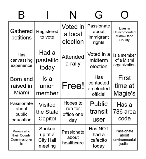 Happy Hour Bingo with MCC! Bingo Card