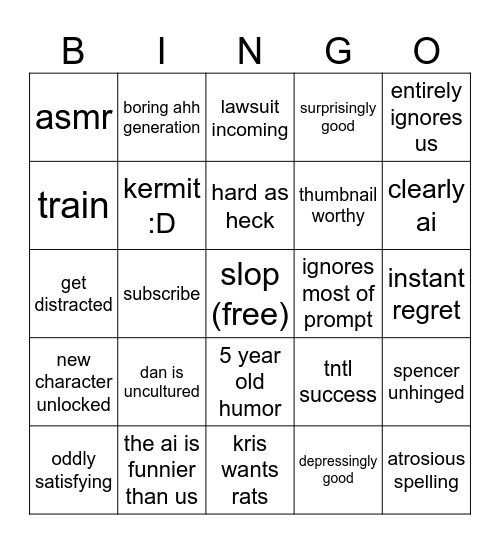ai slop vids Bingo Card
