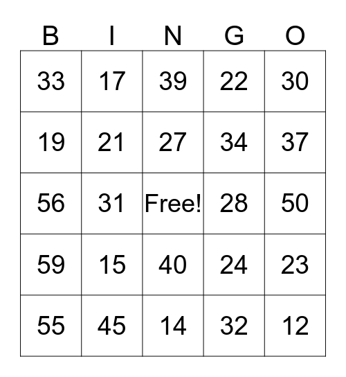 الأرقام العربية Bingo Card