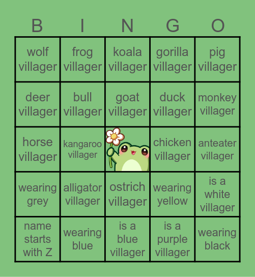 Mooncalfmage ACNH Villager BINGO Card