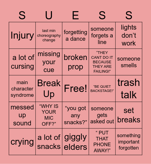 Show Night Bingo Card