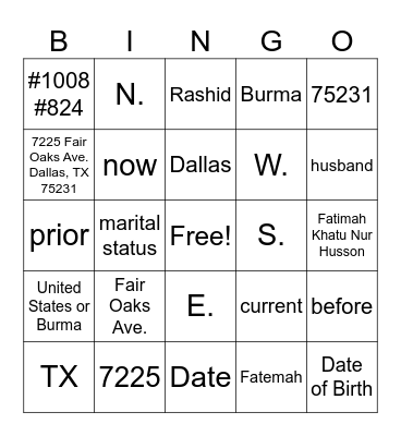 Untitled Bingo Card