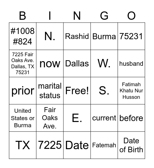 Untitled Bingo Card