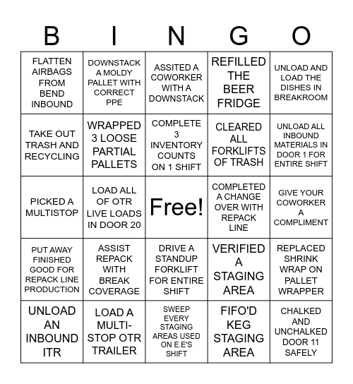 NIGHTHAWK BINGO Card