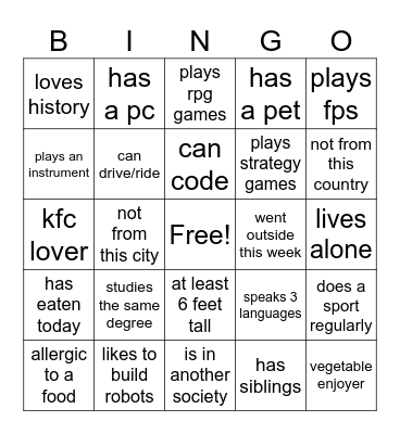 GET TO KNOW EACH OTHER Bingo Card