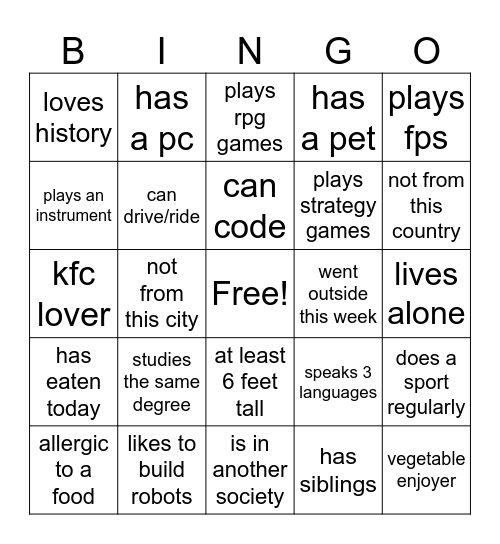 GET TO KNOW EACH OTHER Bingo Card