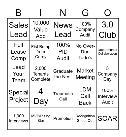 Tenant Research Bingo Card