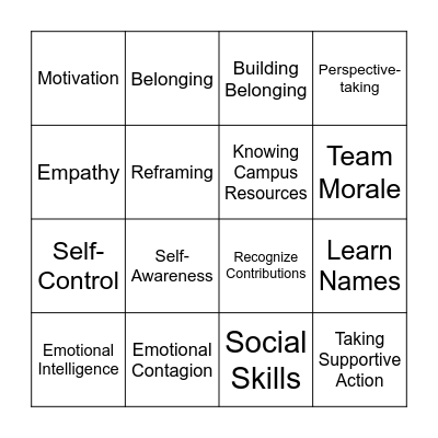 Emotional Intelligence Bingo Card