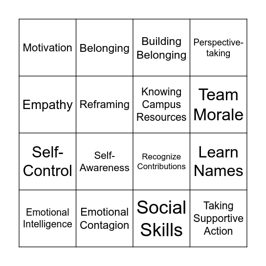 Emotional Intelligence Bingo Card