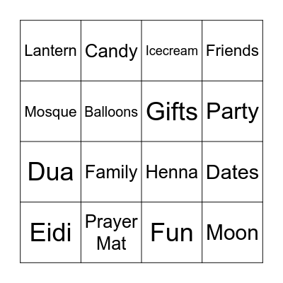 EID BINGO! Bingo Card