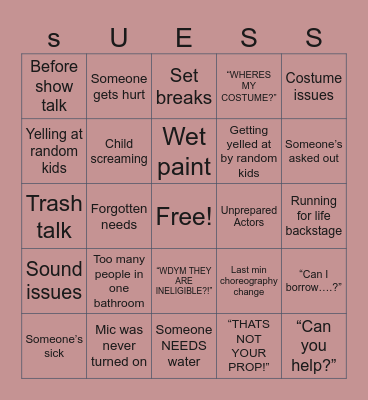 Show Night Bingo Card