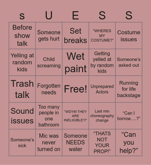 Show Night Bingo Card
