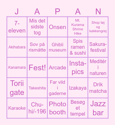 Japan To-do Bingo Card