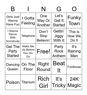 Party Songs Bingo Card