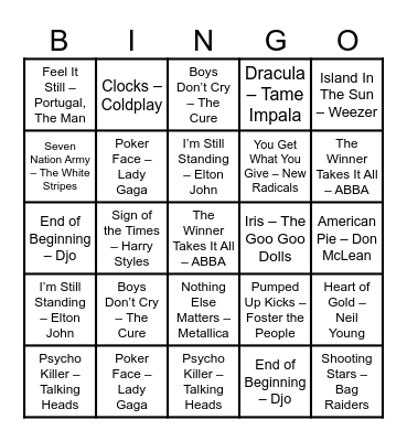 Musical Bingo - Round 1 Bingo Card