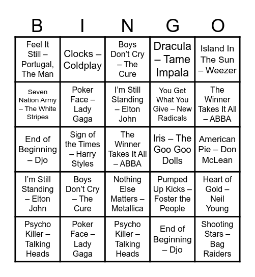Musical Bingo - Round 1 Bingo Card