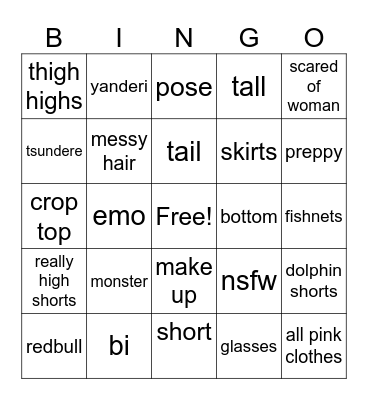 femboy Bingo Card