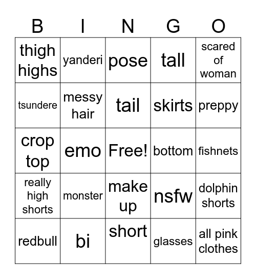 femboy Bingo Card
