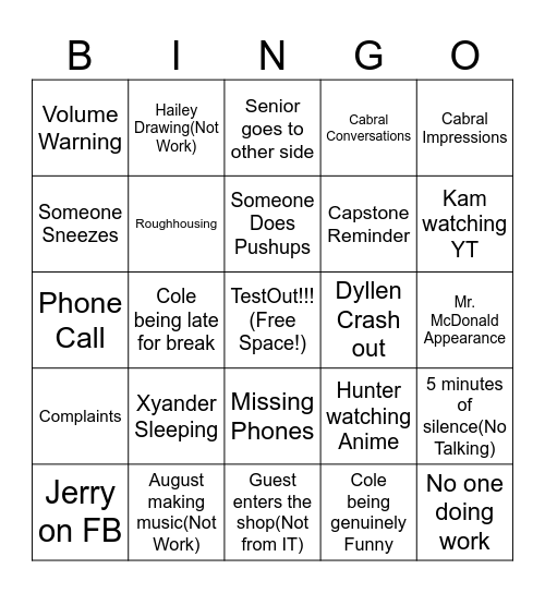 IT Shop Bingo Card