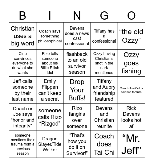 Survivor Episode 6 Bingo Card