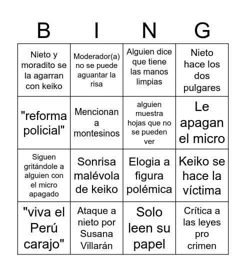 Bingo del debate Bingo Card