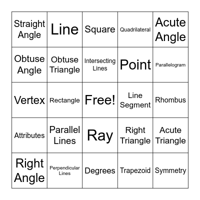 Geometry Bingo Card