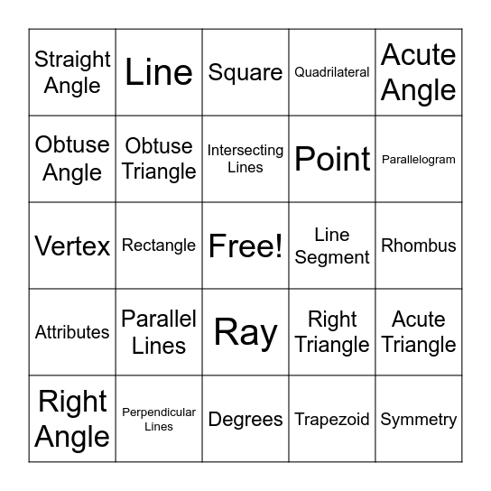 Geometry Bingo Card