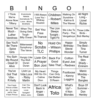 Our House Musical Bingo Card