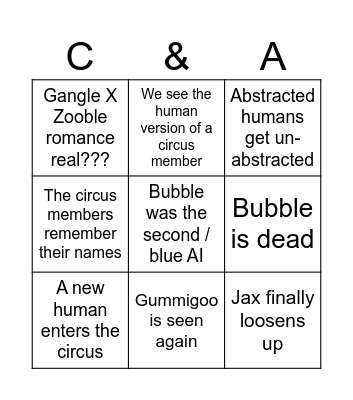 The Amazing Digital Circus Finale Bingo Card