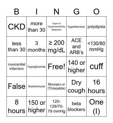 Spin To Win: Diabetes & HTN Bingo Card Bingo Card