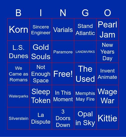 Riot Fest 2026 Predictions Bingo Card