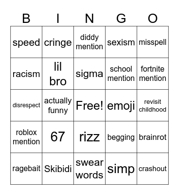 braindead gen alpha kids Bingo Card