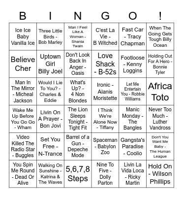 Our House Musical Bingo Card