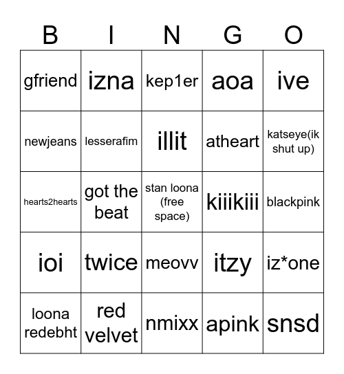 kpop gg bingo Card
