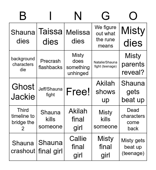 Yellowjackets s4 Bingo Card