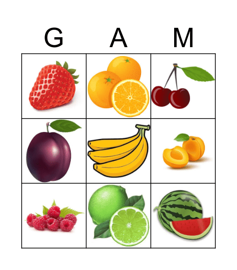 Fruits Bingo Card