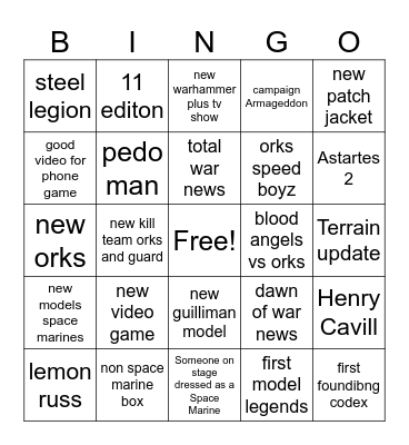 Cole's Bingo Card
