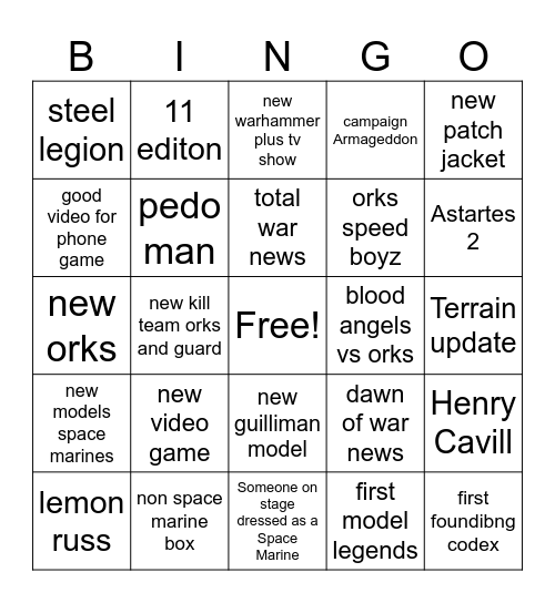 Cole's Bingo Card