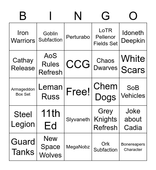Adepticon 2026 Bingo Card