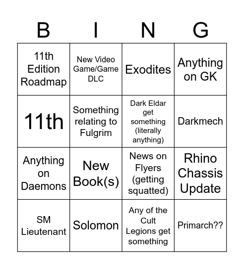2026 Adepticon Reveals Bingo Card