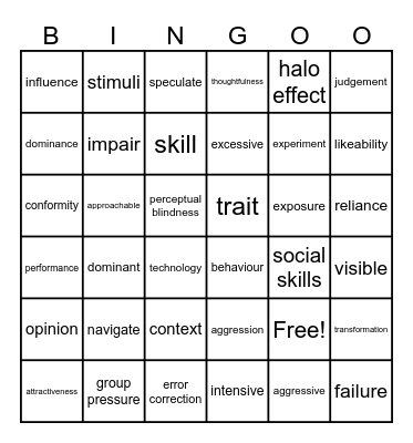 Behaviour Bingo Card