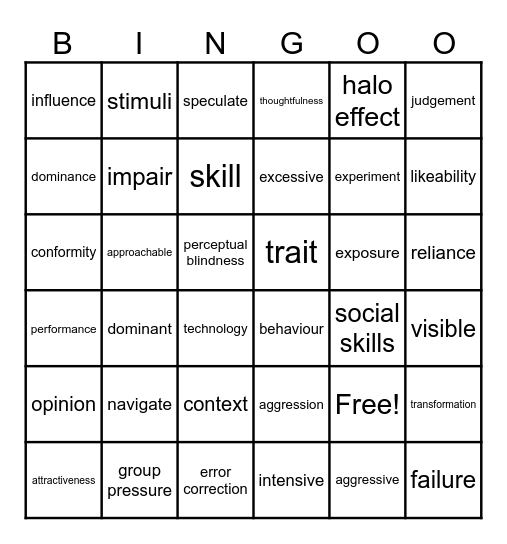 Behaviour Bingo Card