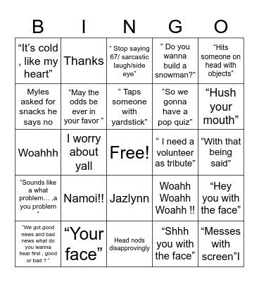 Mr.Acosta Bingo  2nd period Bingo Card