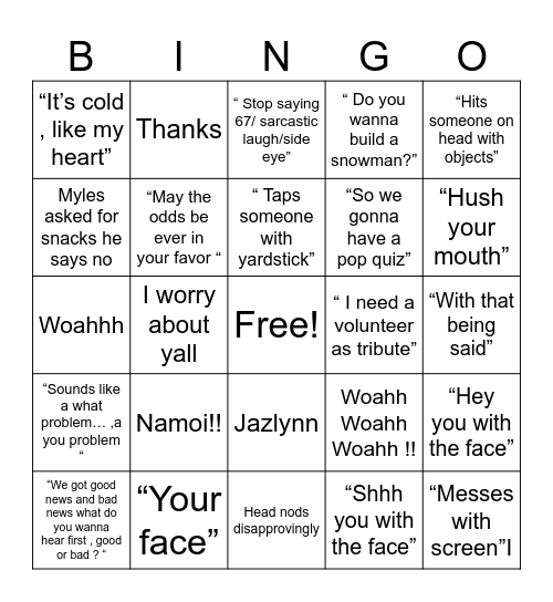 Mr.Acosta Bingo  2nd period Bingo Card